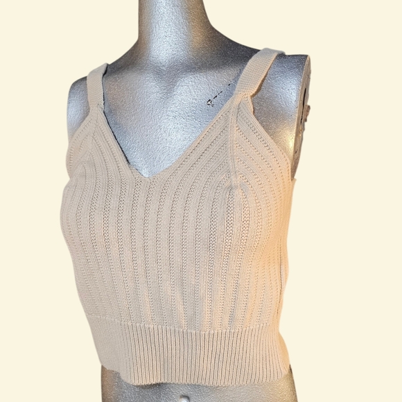 🌼4/$30 Streetwear Society Cropped Knit Tank Top Ivory Beige XL ✨ - Picture 4 of 9